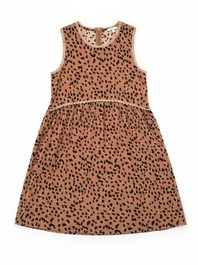 Jodifl Dress  Brown Animal Print Sleeveless Lace Trim Lightweight Size Medium